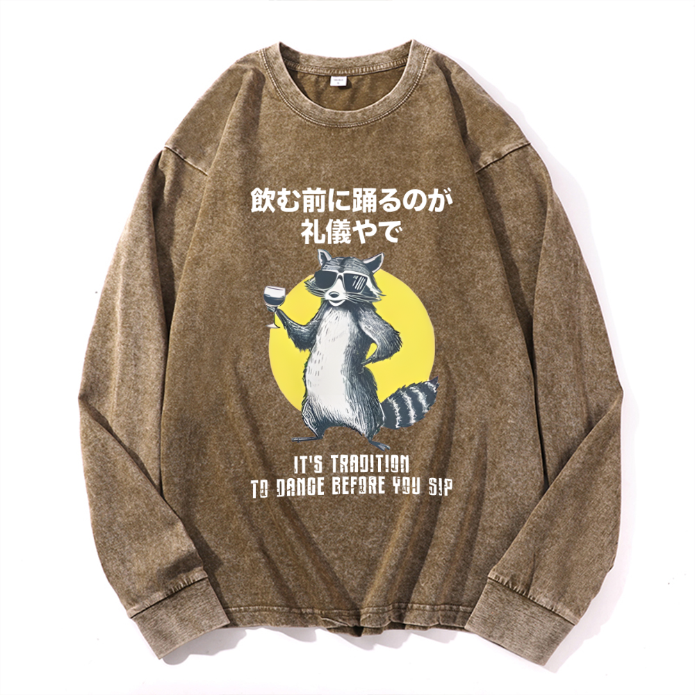 Vintage Cotton Wash Crewneck Long-Sleeve T-Shirt