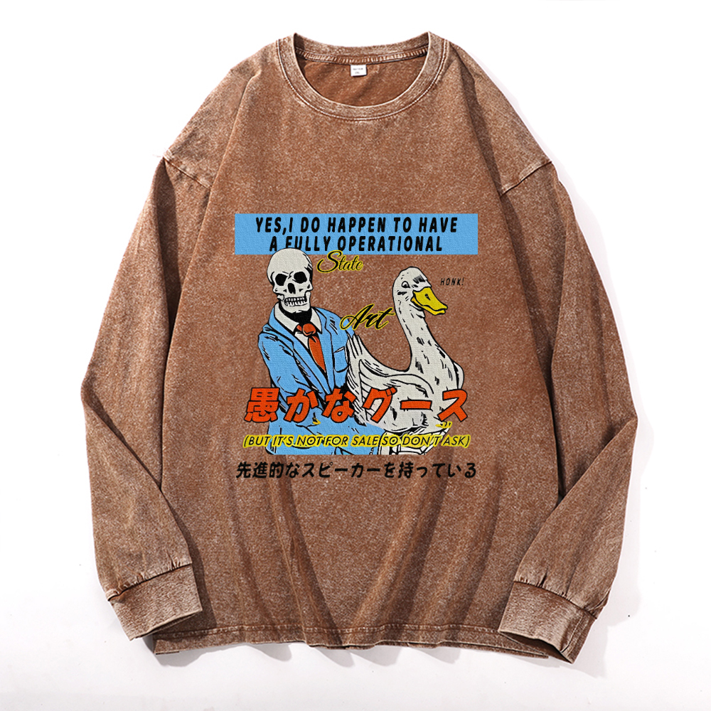 Vintage Cotton Wash Crewneck Long-Sleeve T-Shirt