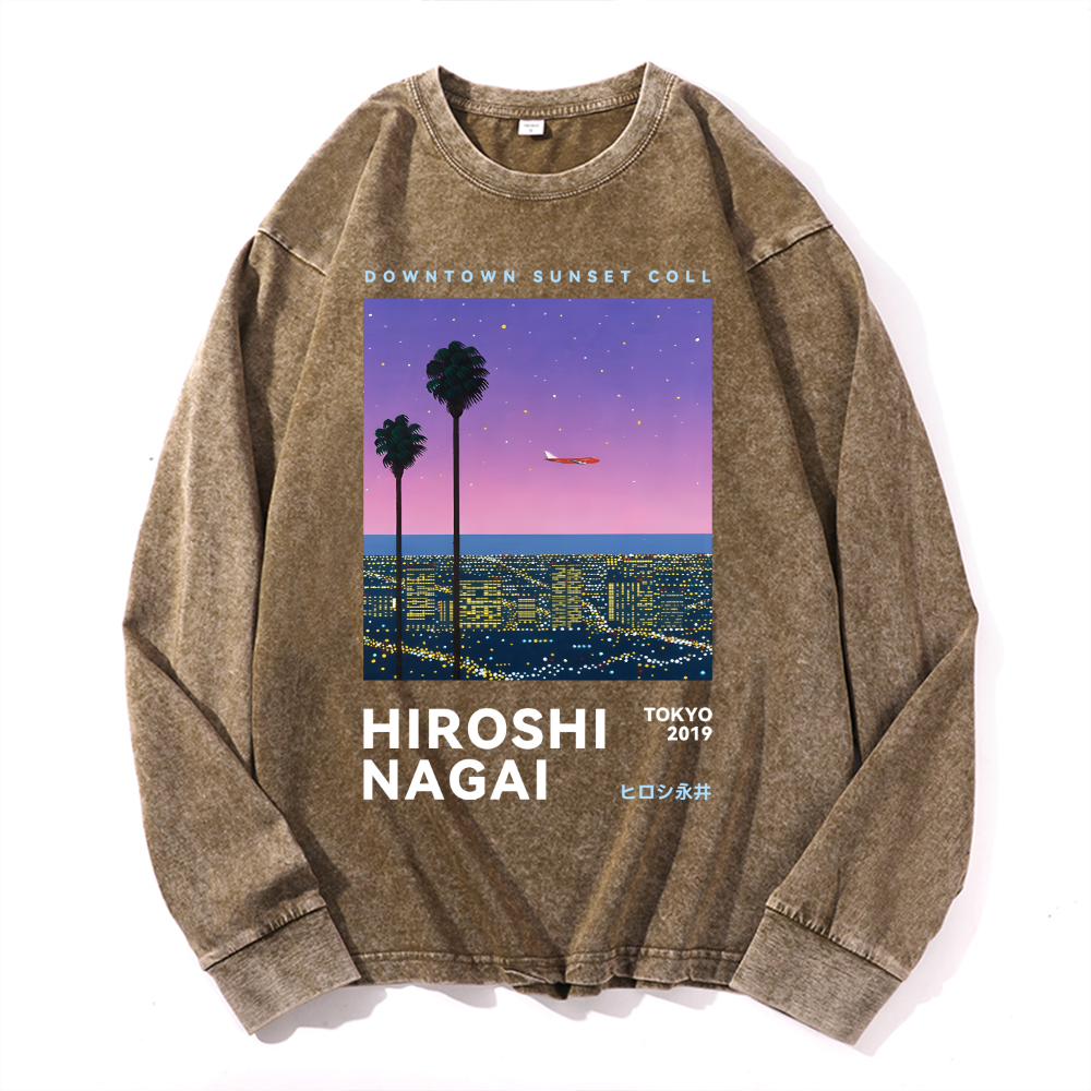 Hiroshi Nagai Vintage Cotton Wash Crewneck Long-Sleeve T-Shirt