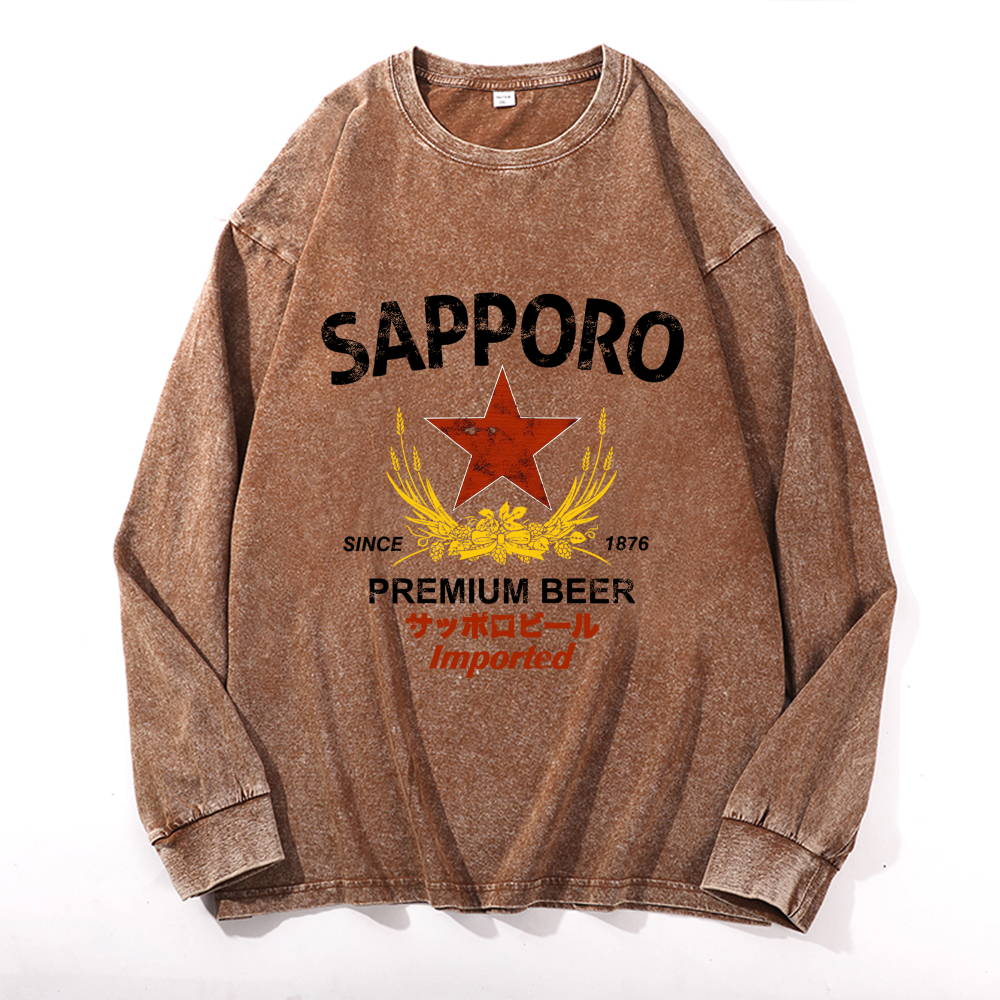 Vintage Cotton Wash Crewneck Long-Sleeve T-Shirt
