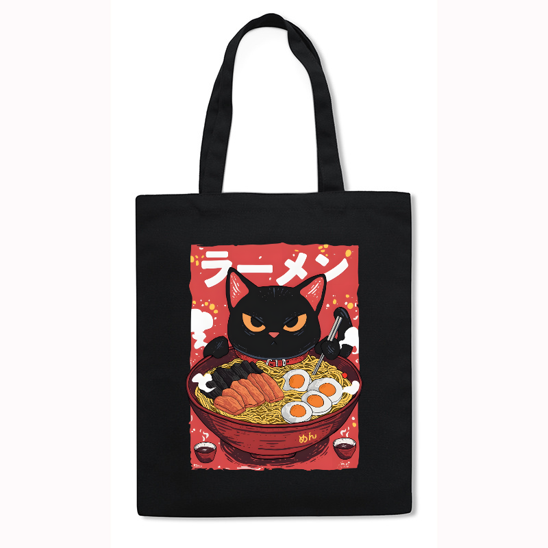 Ramen Black cat Japanese Style Canvas Tote Bag