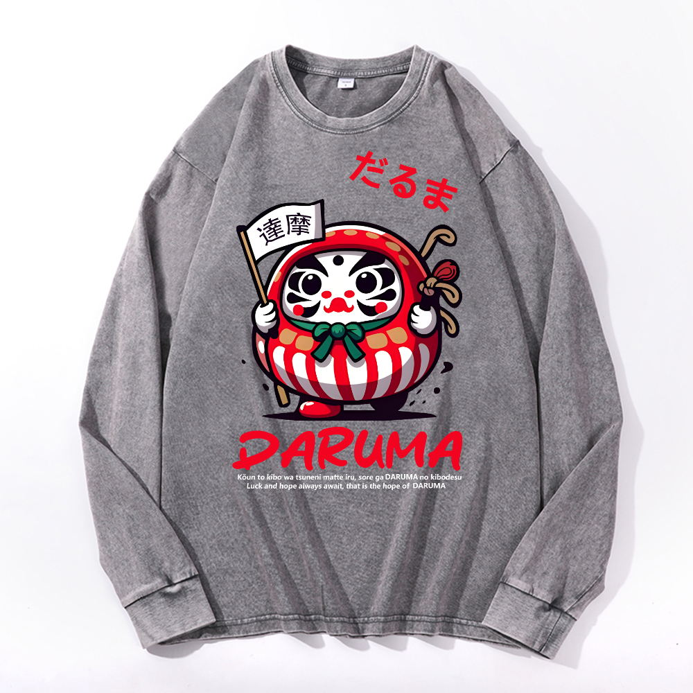 Daruma Vintage Cotton Wash Crewneck Long-Sleeve T-Shirt