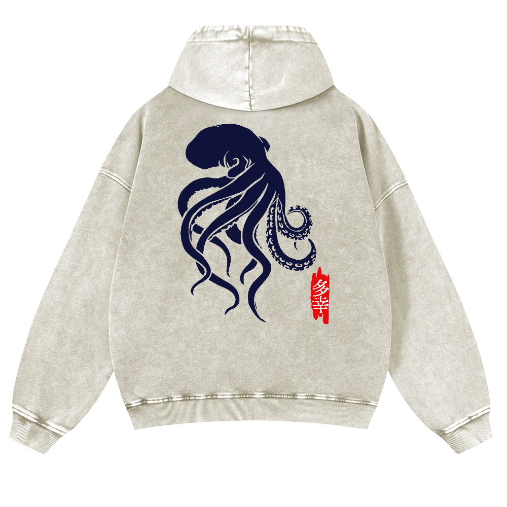 Octopus Vintage Washed Cotton Back Art Hoodie