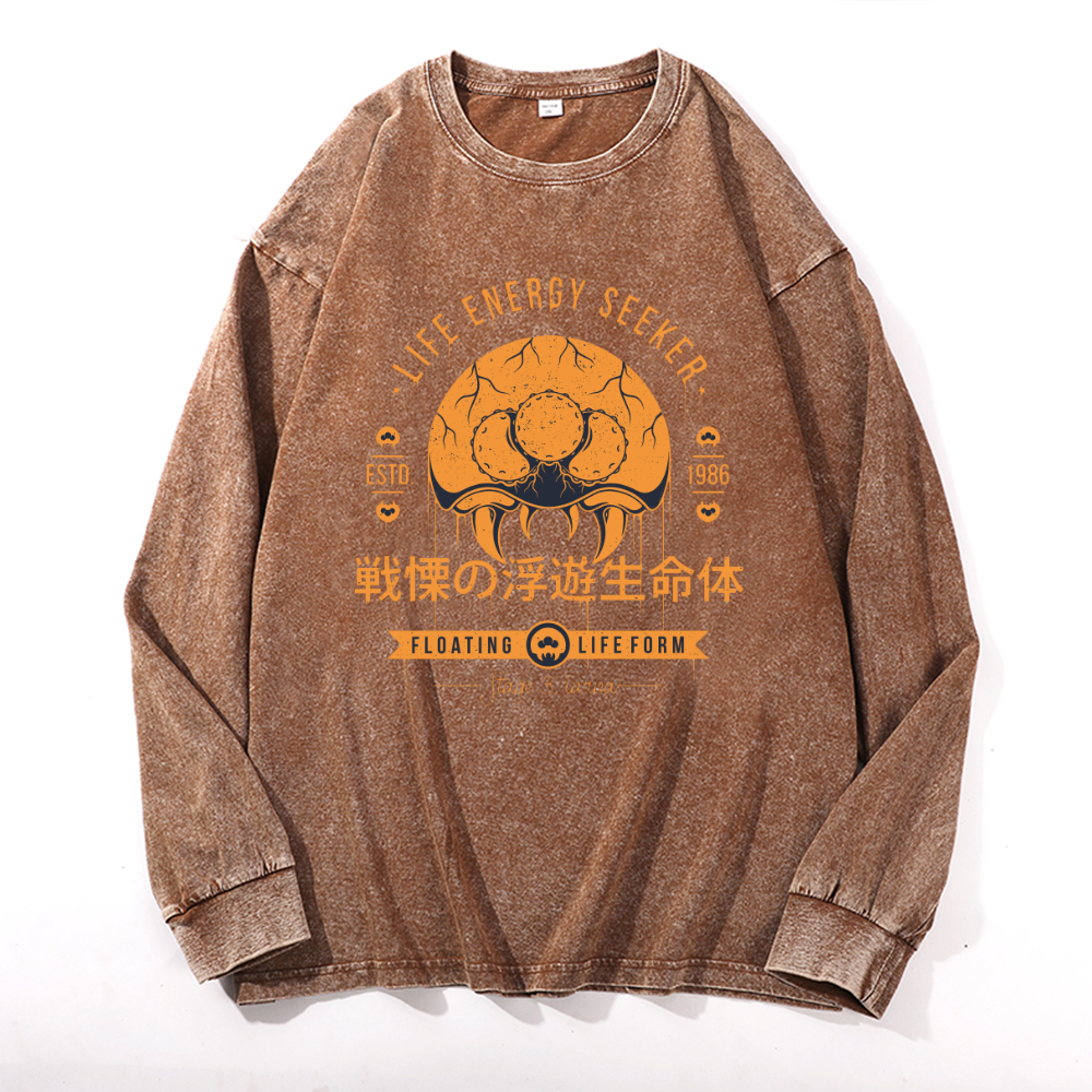 Vintage Cotton Wash Crewneck Long-Sleeve T-Shirt