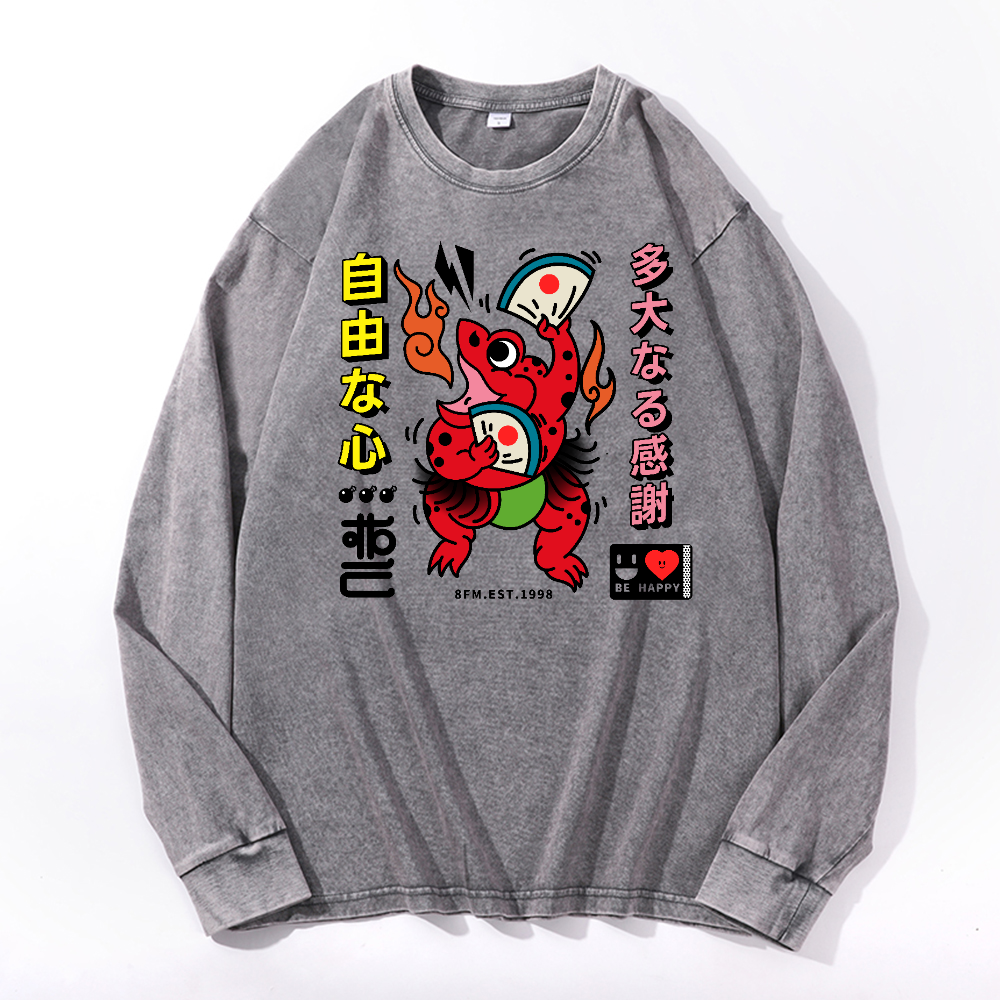 Frog Vintage Cotton Wash Crewneck Long-Sleeve T-Shirt