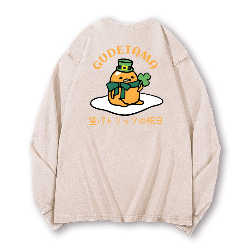 Egg Saint Patrick Vintage Washed Cotton Back Art Long-sleeve T-shirt