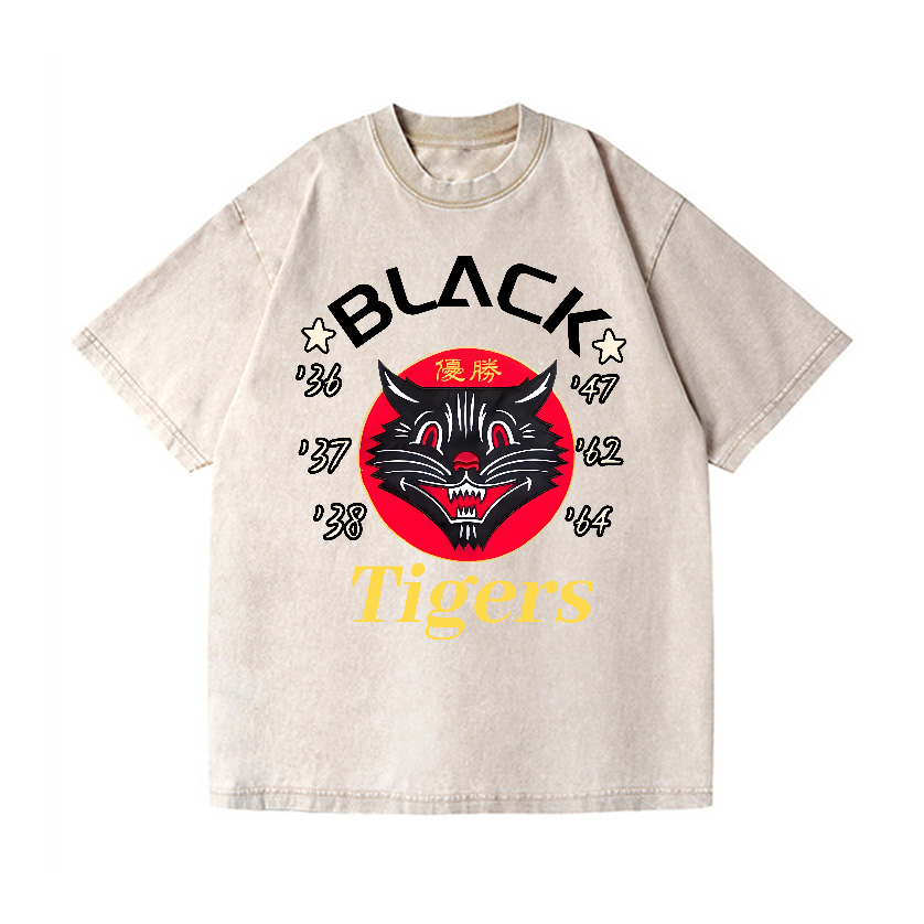Black Cat Vintage Wash Japanese Design T-Shirt