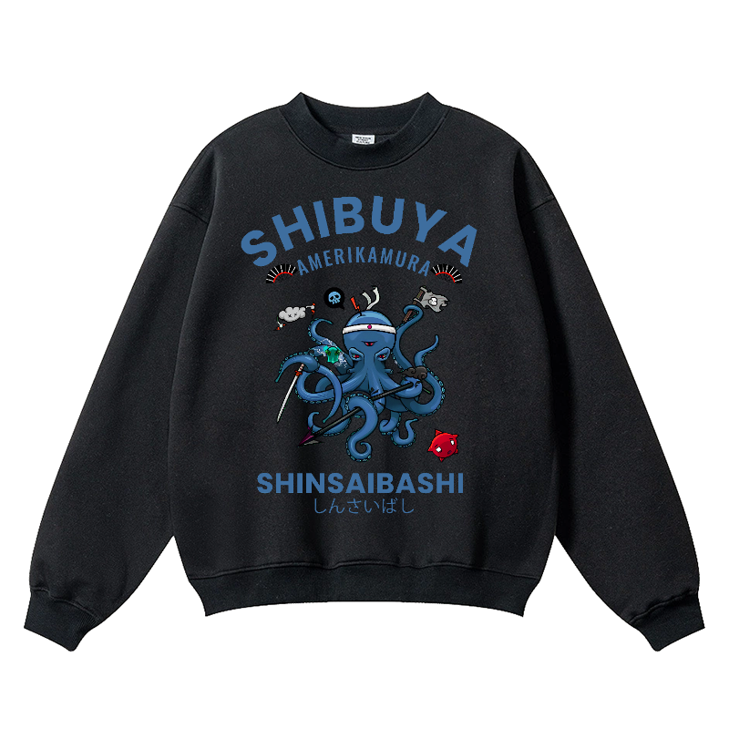 Shibuya Octopus Vintage Cotton Blend Crewneck Sweatshirt
