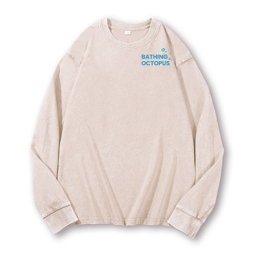 Bubble Bath Octopus Vintage Washed Cotton Back Art Long-sleeve T-shirt