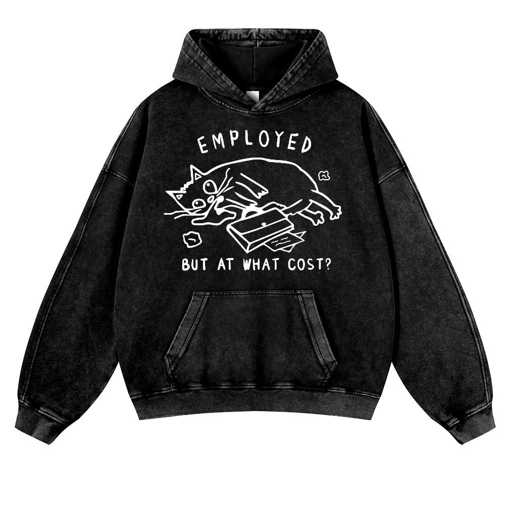 Employed Cat Vintage Washed Thick Cotton Hoodie