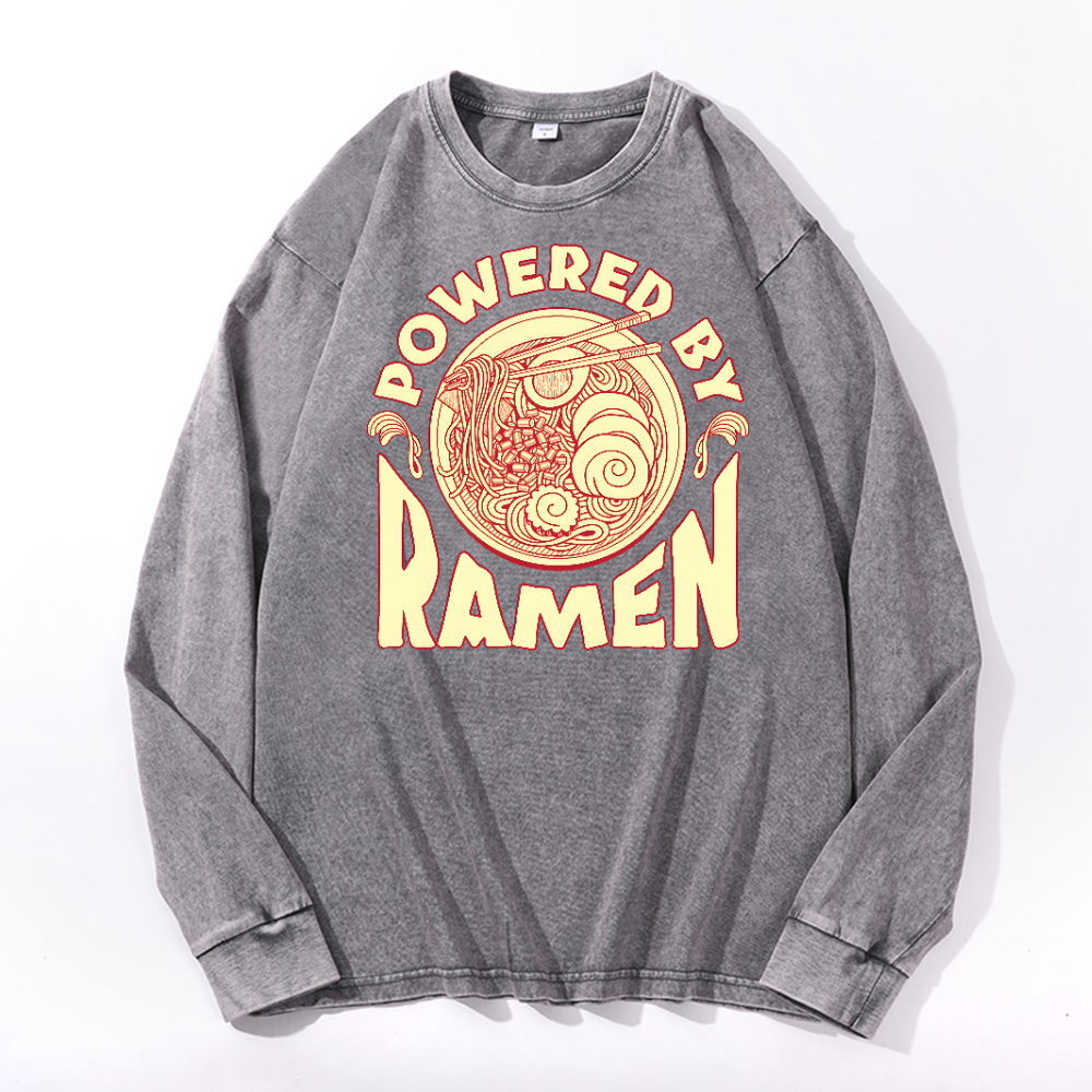Ramen Vintage Cotton Wash Crewneck Long-Sleeve T-Shirt