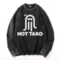 Hot Tako Octopus Vintage Cotton Wash Crewneck Long-Sleeve T-Shirt