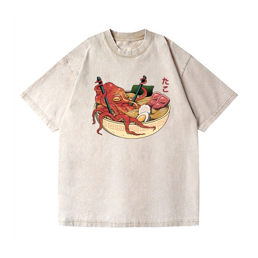 Ramen Octopus Vintage Wash Japanese Design T-Shirt