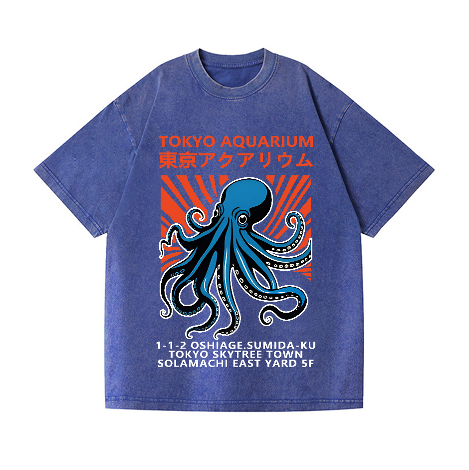 Tokyo Aquarium Octopus Vintage Wash Japanese Design T-Shirt