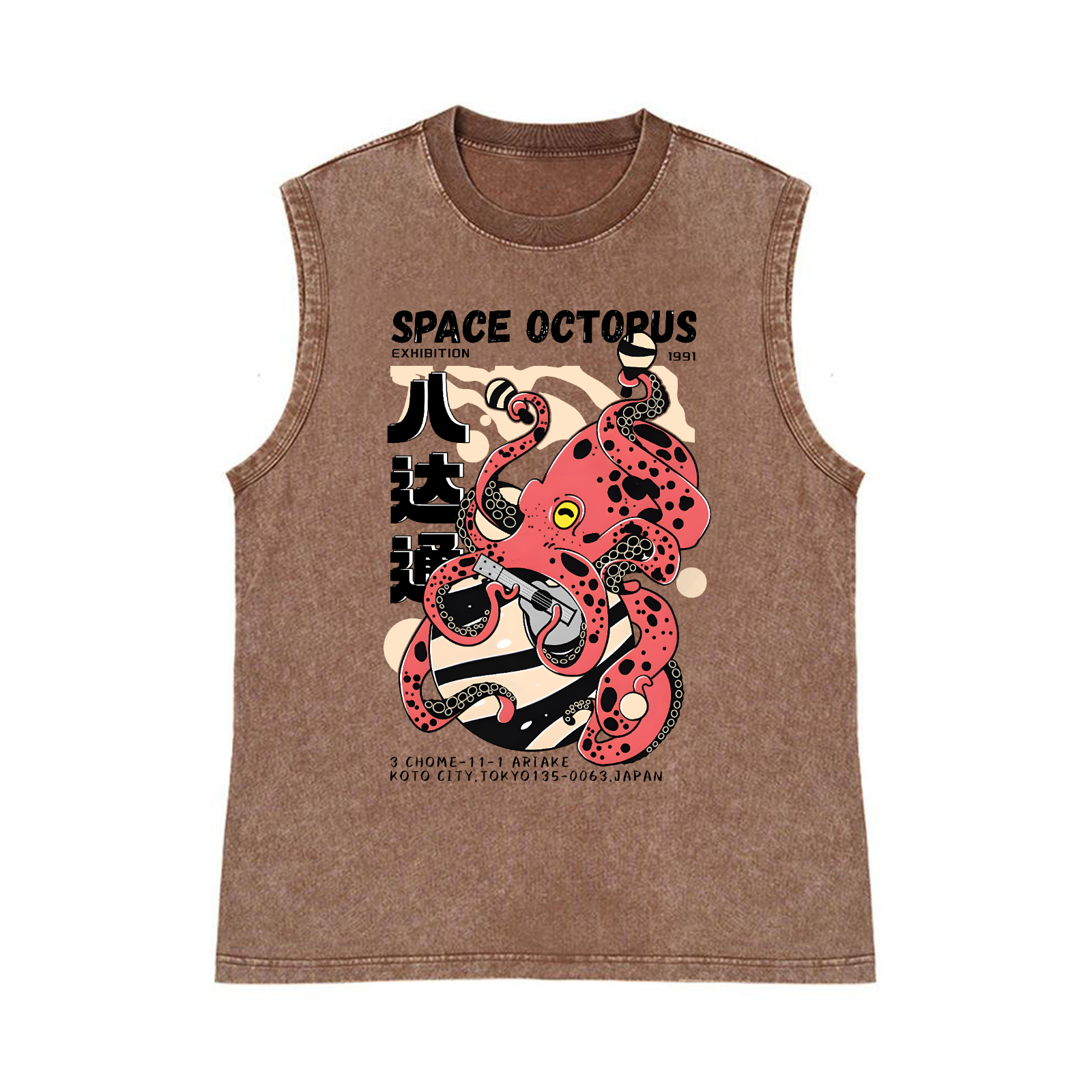 Octopus Pure Cotton Wash-Dyed Sleeveless Tank Top