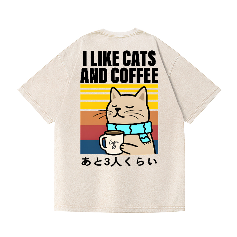 Cat Coffee Vintage Wash Japanese Design Back Art T-Shirt