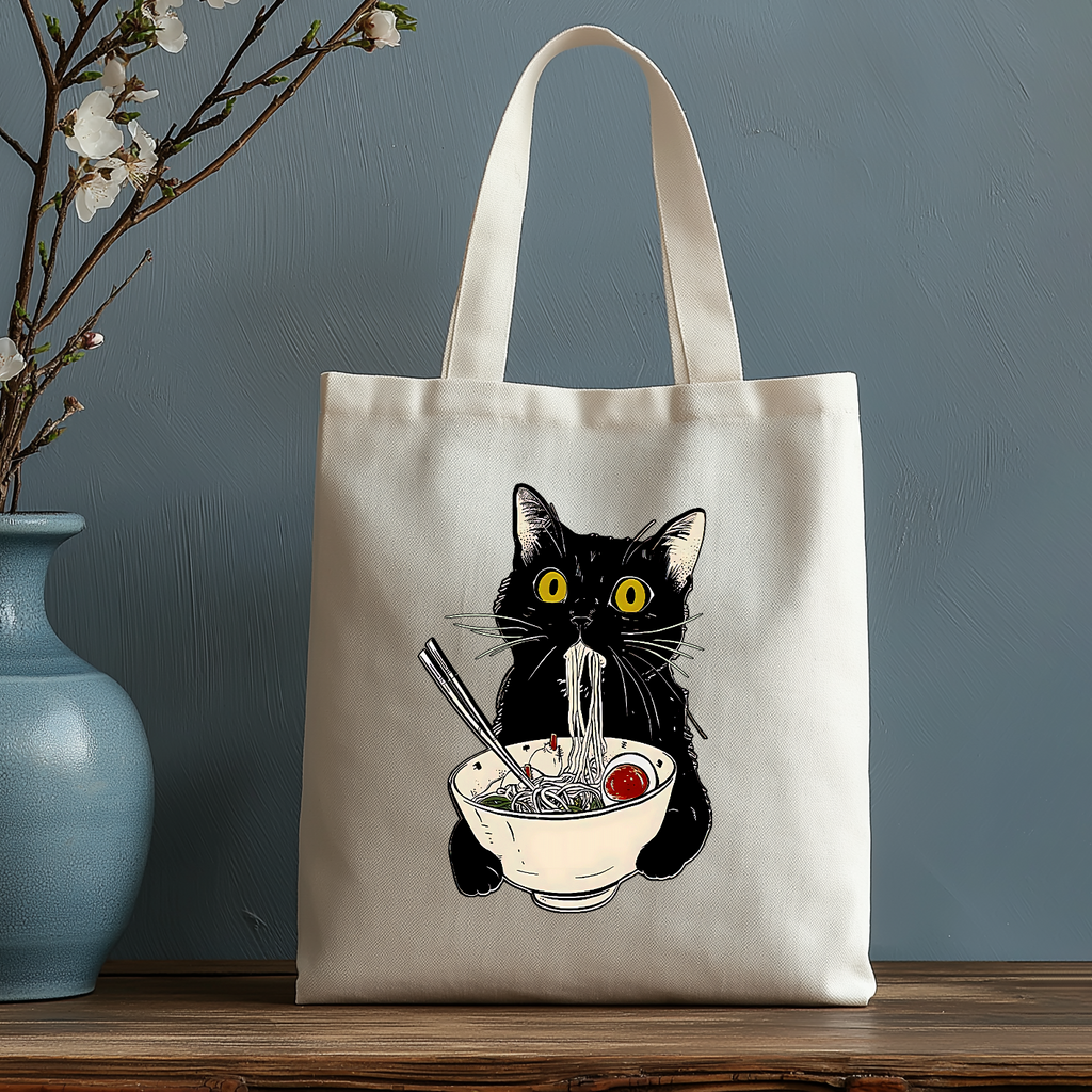 Ramen Cat Japanese Style Canvas Tote Bag