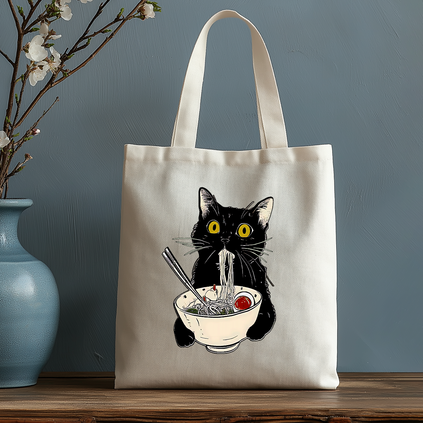 Ramen Cat Japanese Style Canvas Tote Bag