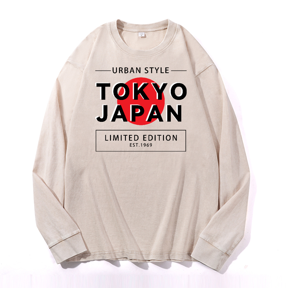 Tokyo Japan Vintage Cotton Wash Crewneck Long-Sleeve T-Shirt