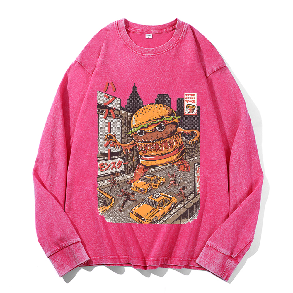 Hamburger Vintage Cotton Wash Crewneck Long-Sleeve T-Shirt
