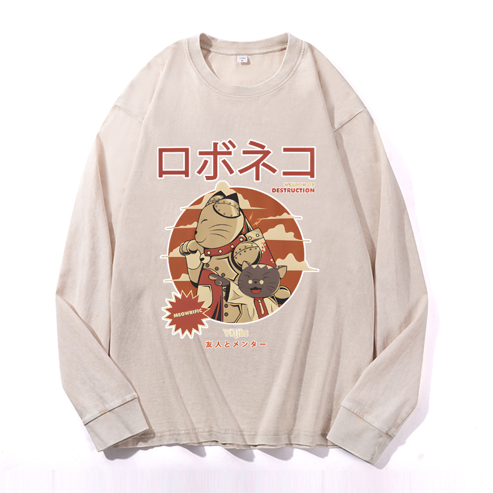 Vintage Cotton Wash Crewneck Long-Sleeve T-Shirt