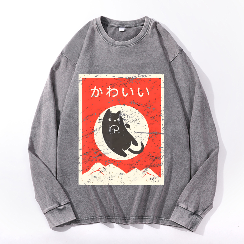 Vintage Cotton Wash Crewneck Long-Sleeve T-Shirt