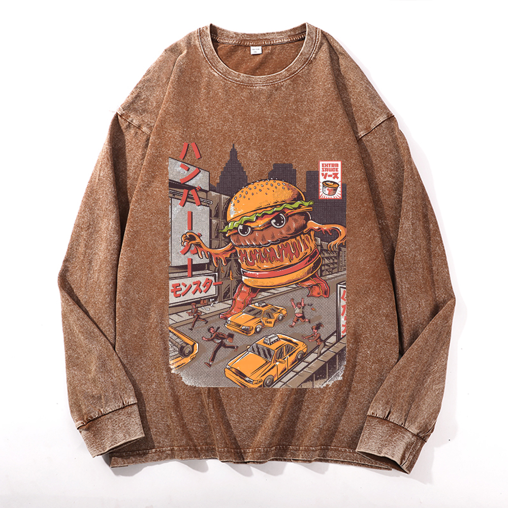 Hamburger Vintage Cotton Wash Crewneck Long-Sleeve T-Shirt