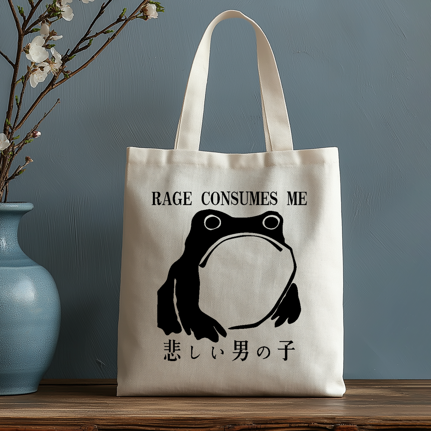 Rage Consumes Me Frog Japanese Style Canvas Tote Bag