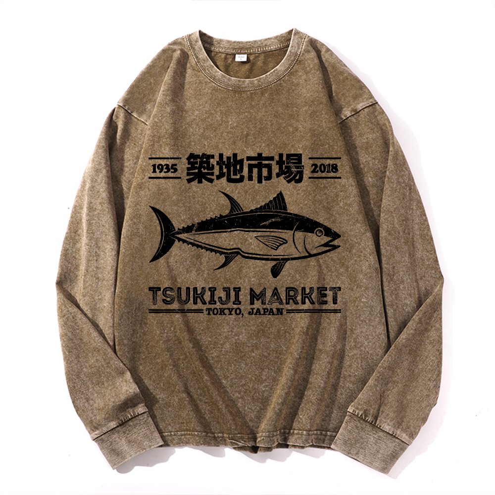 Vintage Cotton Wash Crewneck Long-Sleeve T-Shirt