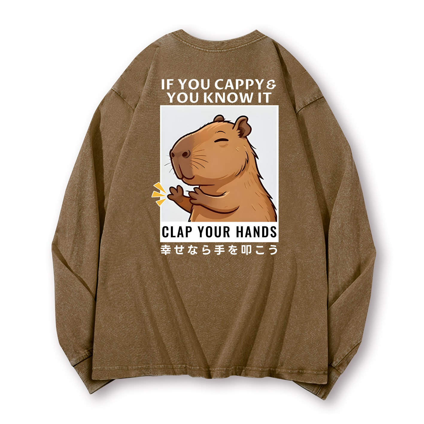 Capybara Vintage Washed Cotton Back Art Long-sleeve T-shirt