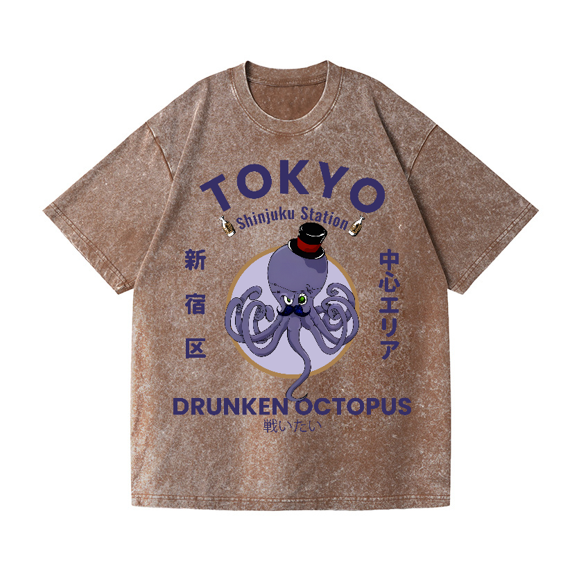 Tokyo Drunken Octopus Vintage Wash Japanese Design T-Shirt
