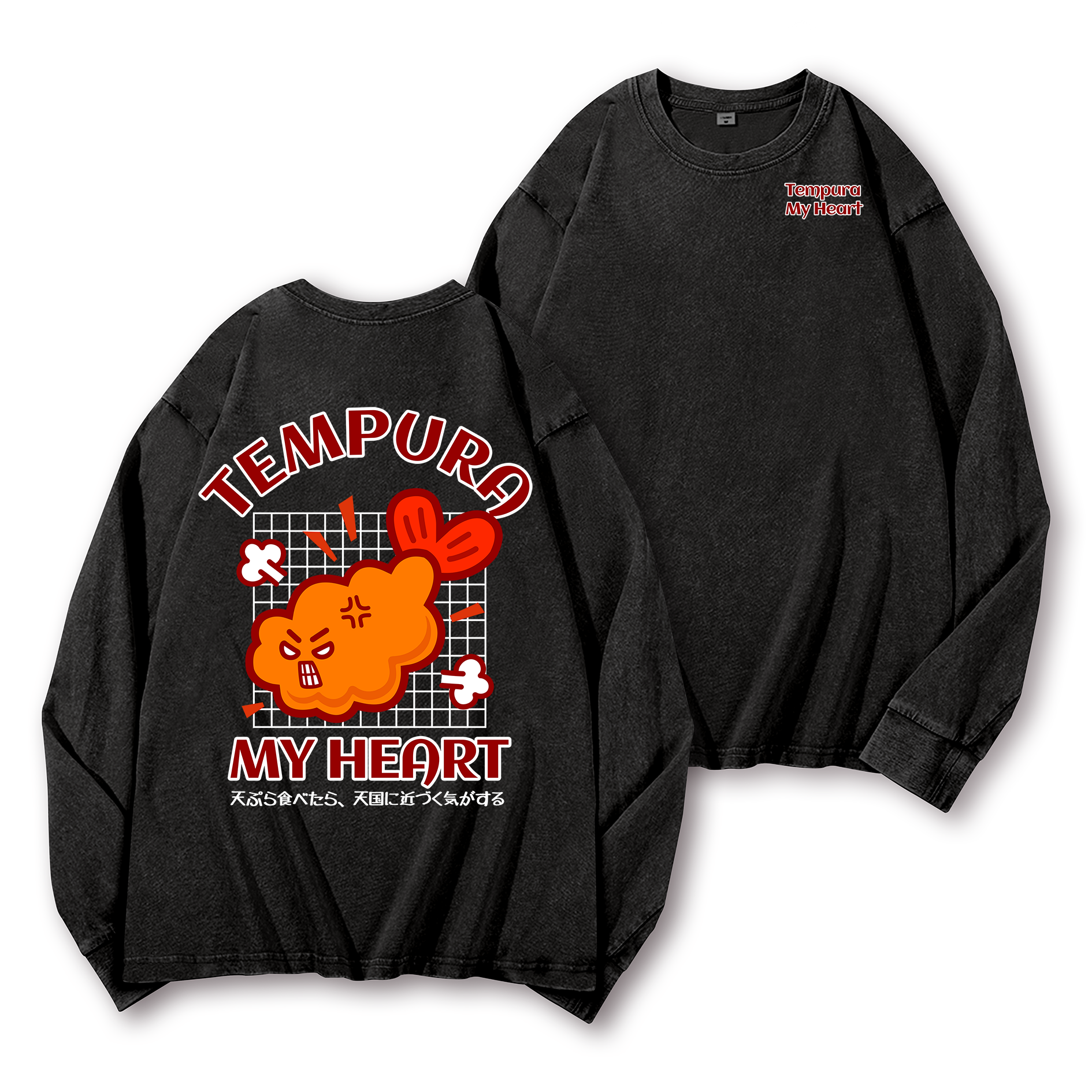 Tempura Vintage Washed Cotton Back Art Long-sleeve T-shirt