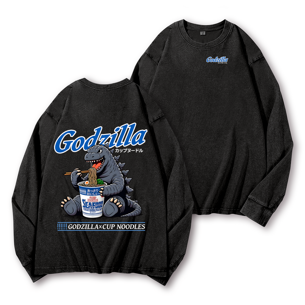 Cup Noodles Kaiju Vintage Washed Cotton Back Art Long-sleeve T-shirt