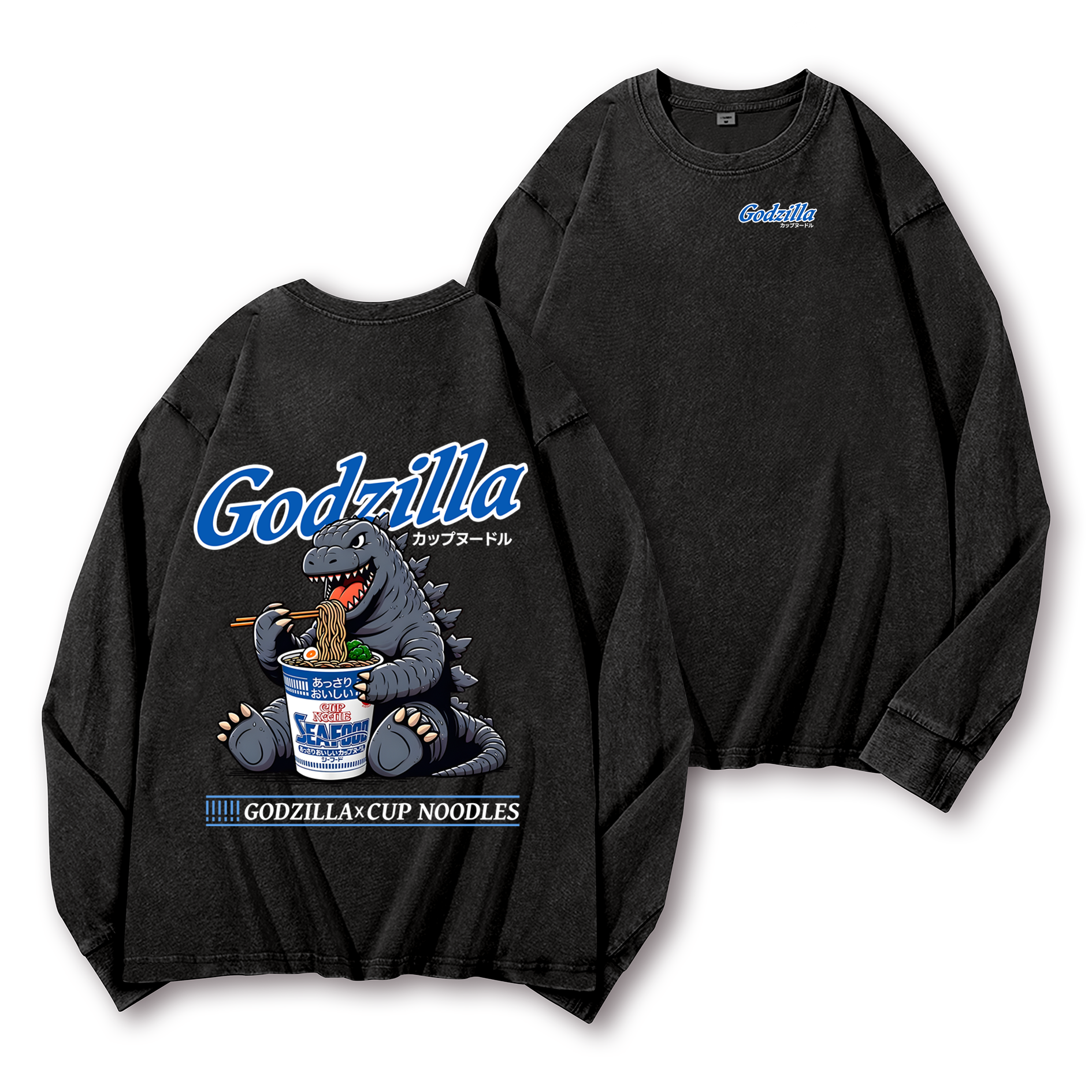 Cup Noodles Kaiju Vintage Washed Cotton Back Art Long-sleeve T-shirt