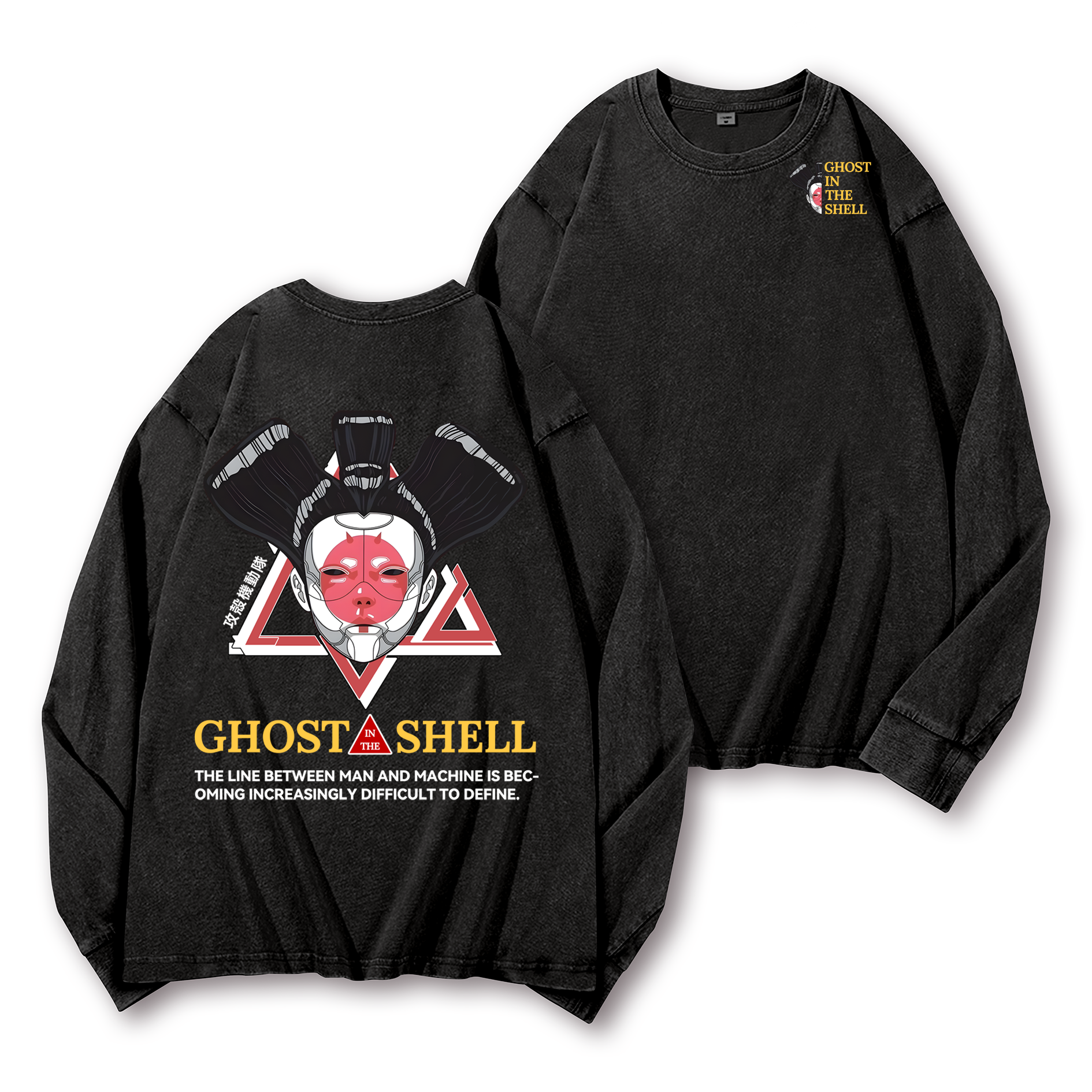 Ghost in the Shell Geisha Vintage Washed Cotton Back Art Long-sleeve T-shirt