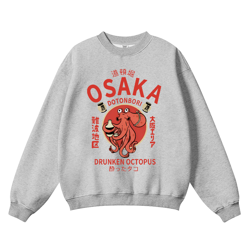 Osaka Dotonbori Drunken Octopus Vintage Cotton Blend Crewneck Sweatshirt