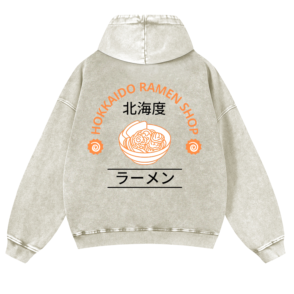 Hokkaido Ramen Shop Vintage Washed Cotton Back Art Hoodie