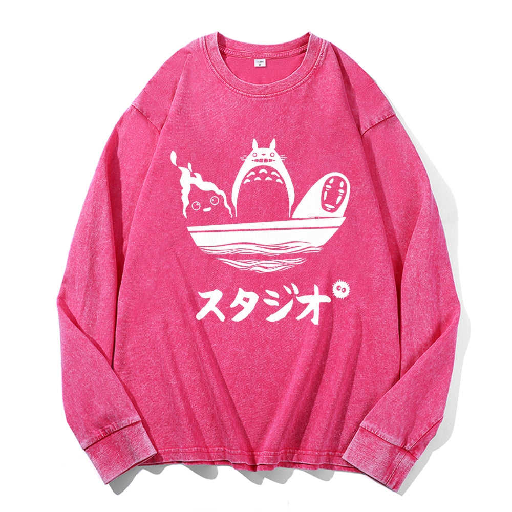 Howl's Moving Castle/My Neighbor Totoro/Spirited Away No Face Kaonashi Ghibli Anime Vintage Cotton Wash Crewneck Sweatshirt