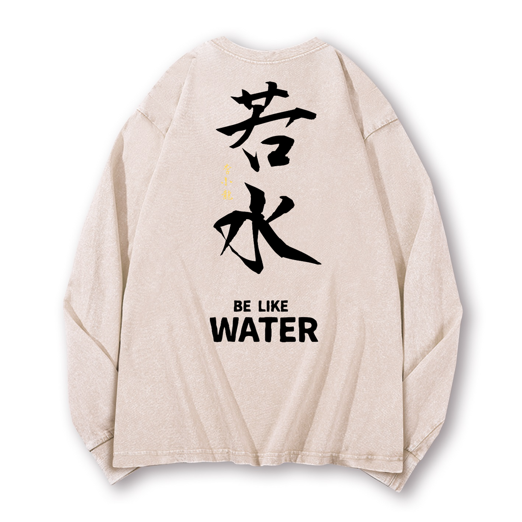 Bruce Lee Water Vintage Washed Cotton Back Art Long-sleeve T-shirt