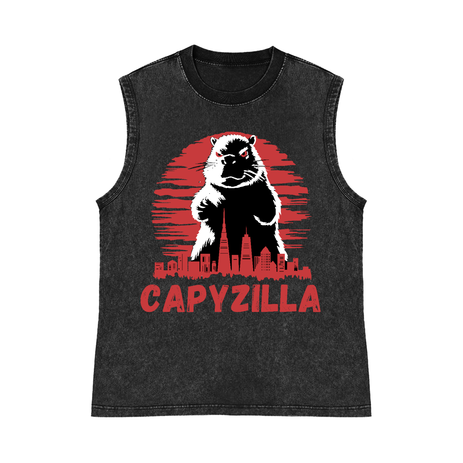 Capybara Kaiju Capyzilla Pure Cotton Wash-Dyed Sleeveless Tank Top