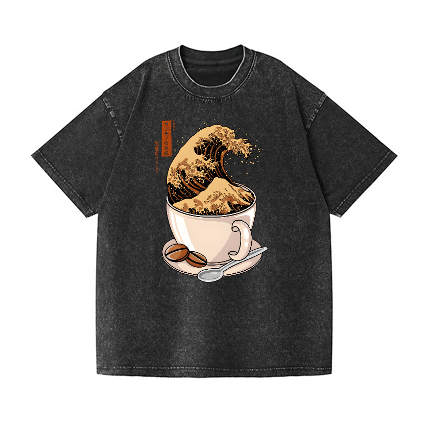 Coffee Surfing Wave Vintage Wash Japanese Design T-Shirt