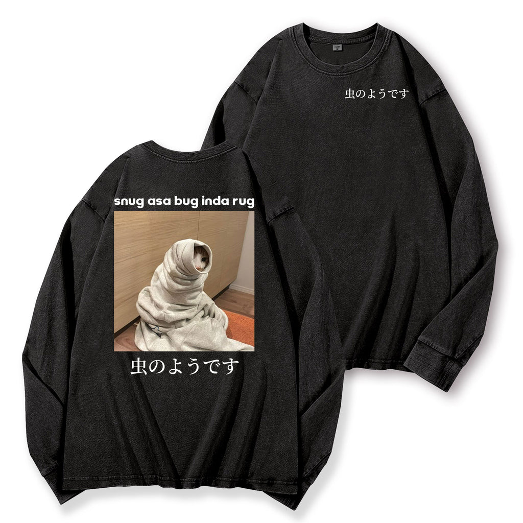 Snug Cat Vintage Washed Cotton Back Art Long-sleeve T-shirt