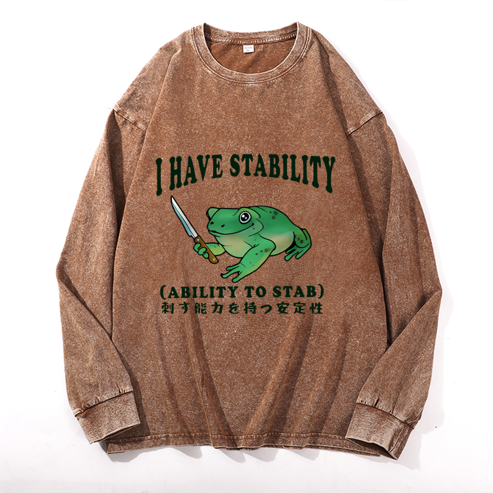 Vintage Cotton Wash Crewneck Long-Sleeve T-Shirt