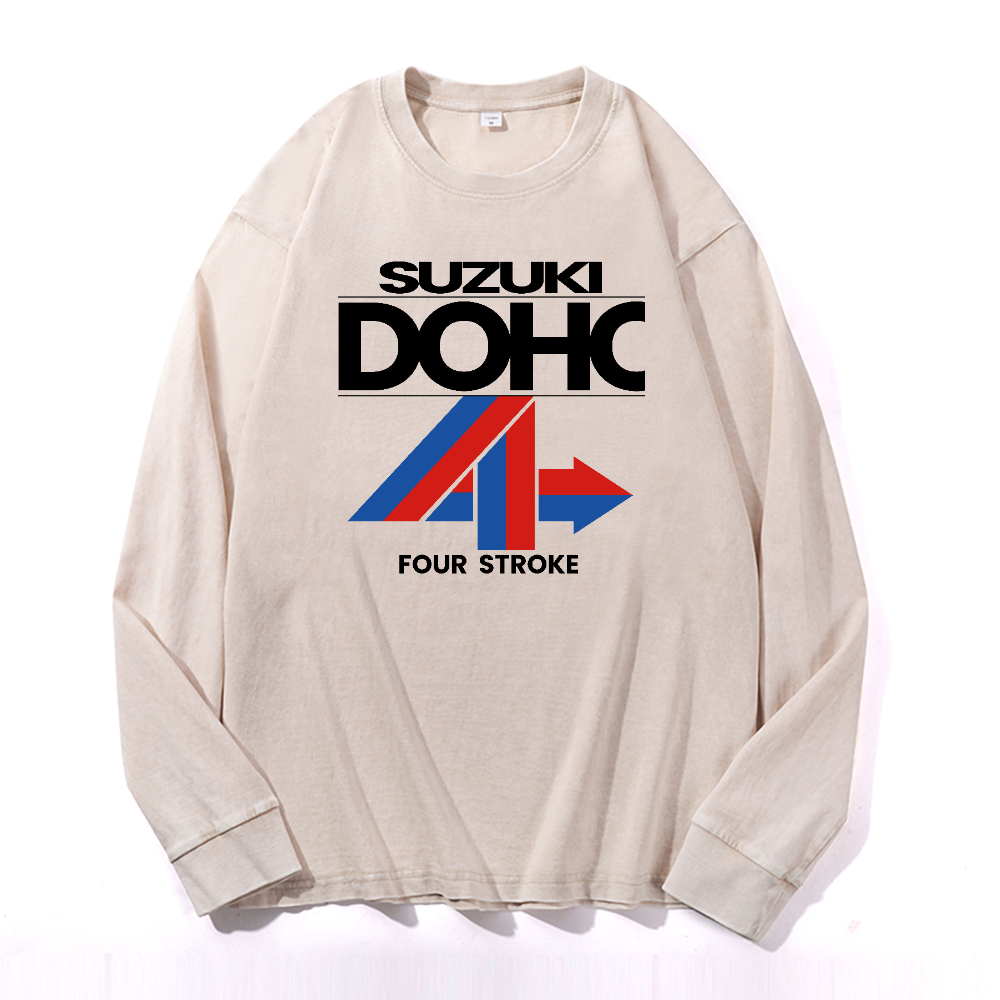 Suzuki DOHC Vintage Cotton Wash Crewneck Long-Sleeve T-Shirt