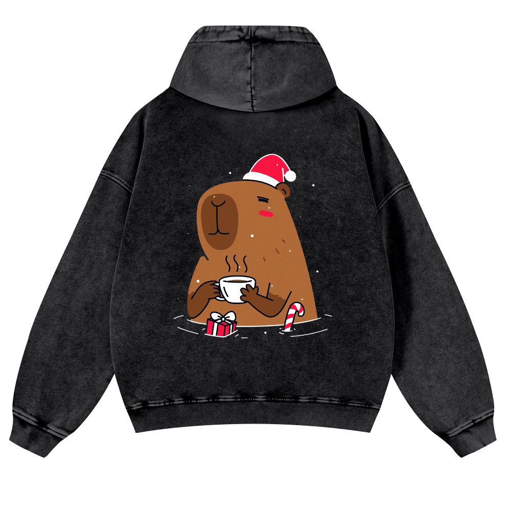 Capybara's Christmas Time Vintage Washed Cotton Back Art Hoodie