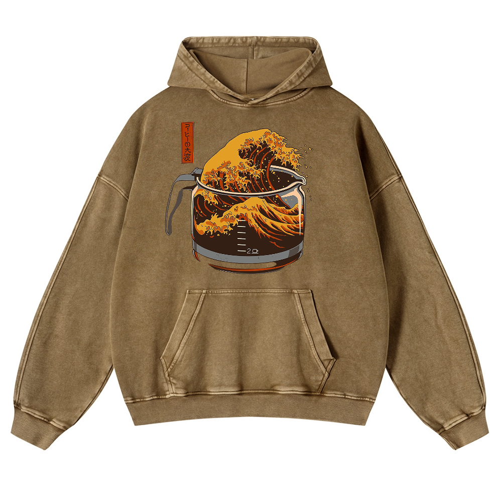The Great Wave off Kanagawa Vintage Washed Thick Cotton Hoodie