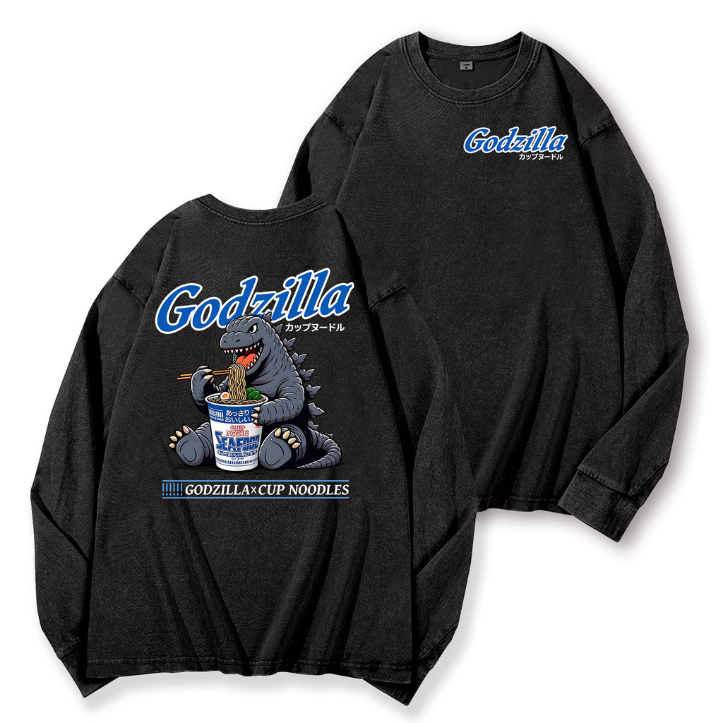 Cup Noodles Kaiju Vintage Washed Cotton Back Art Long-sleeve T-shirt