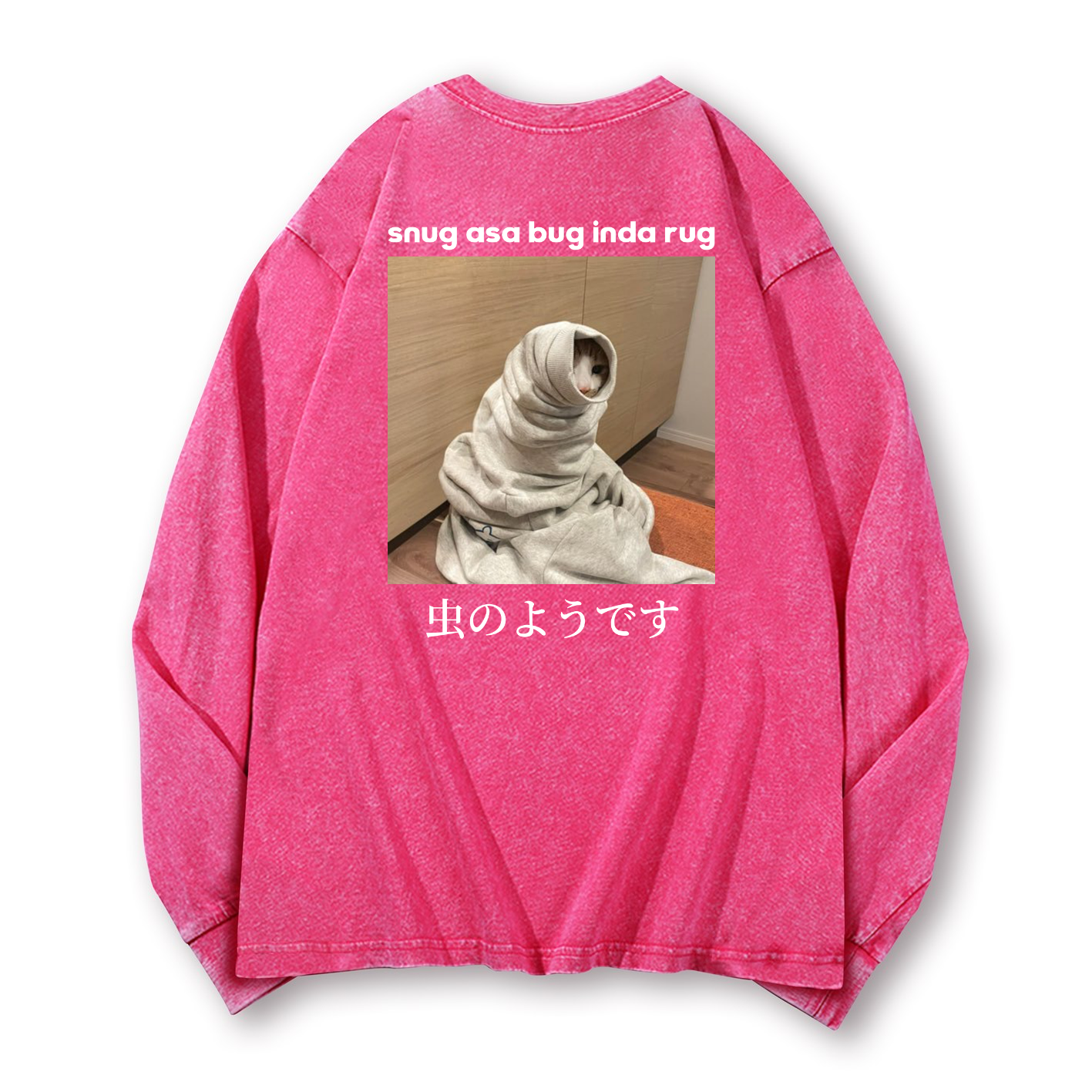 Snug Cat Vintage Washed Cotton Back Art Long-sleeve T-shirt