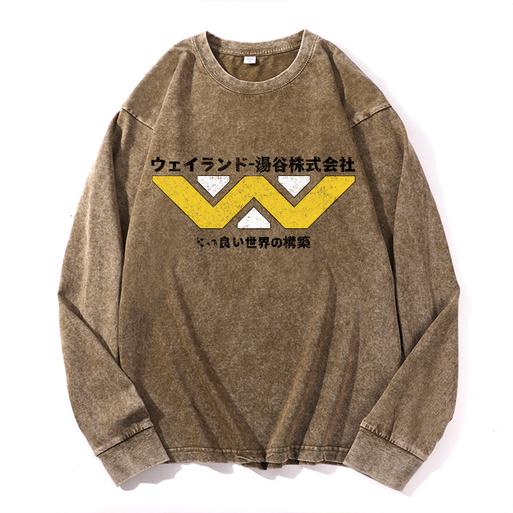 Weyland Yutani  Vintage Cotton Wash Crewneck Long-Sleeve T-Shirt