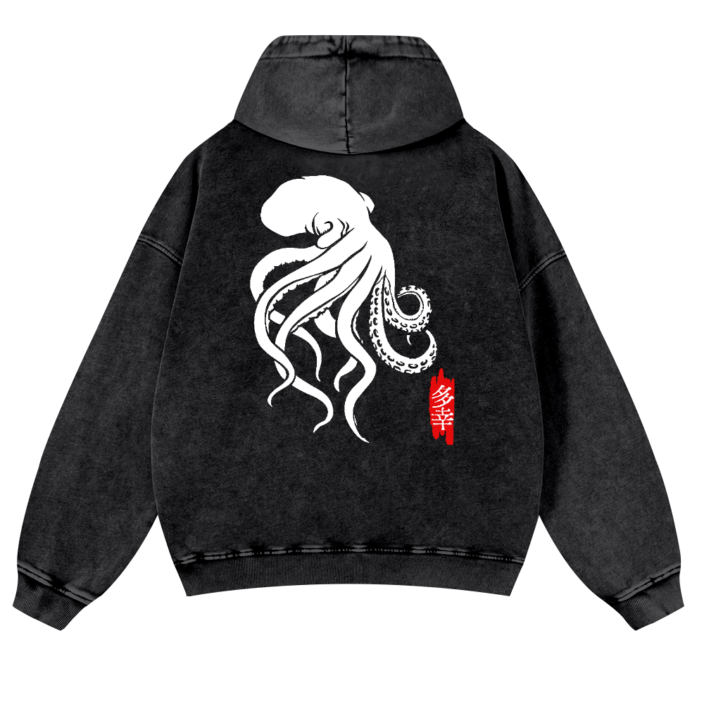 Octopus Vintage Washed Cotton Back Art Hoodie